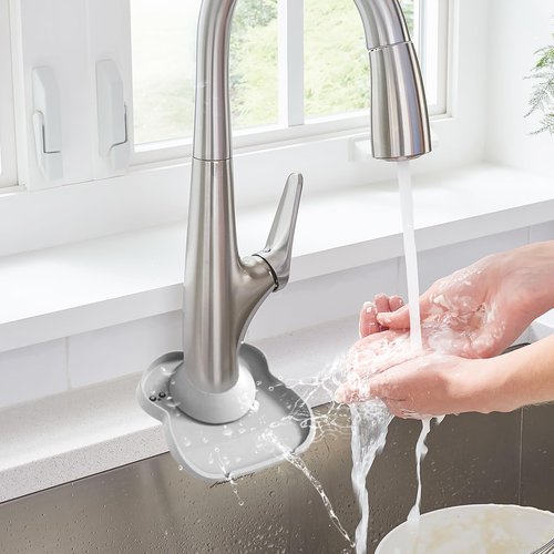 Silicone Faucet Mat for Kitchen Tap Compact Sink Splash Guard Protectors Behind Draining,Grey 2PCS