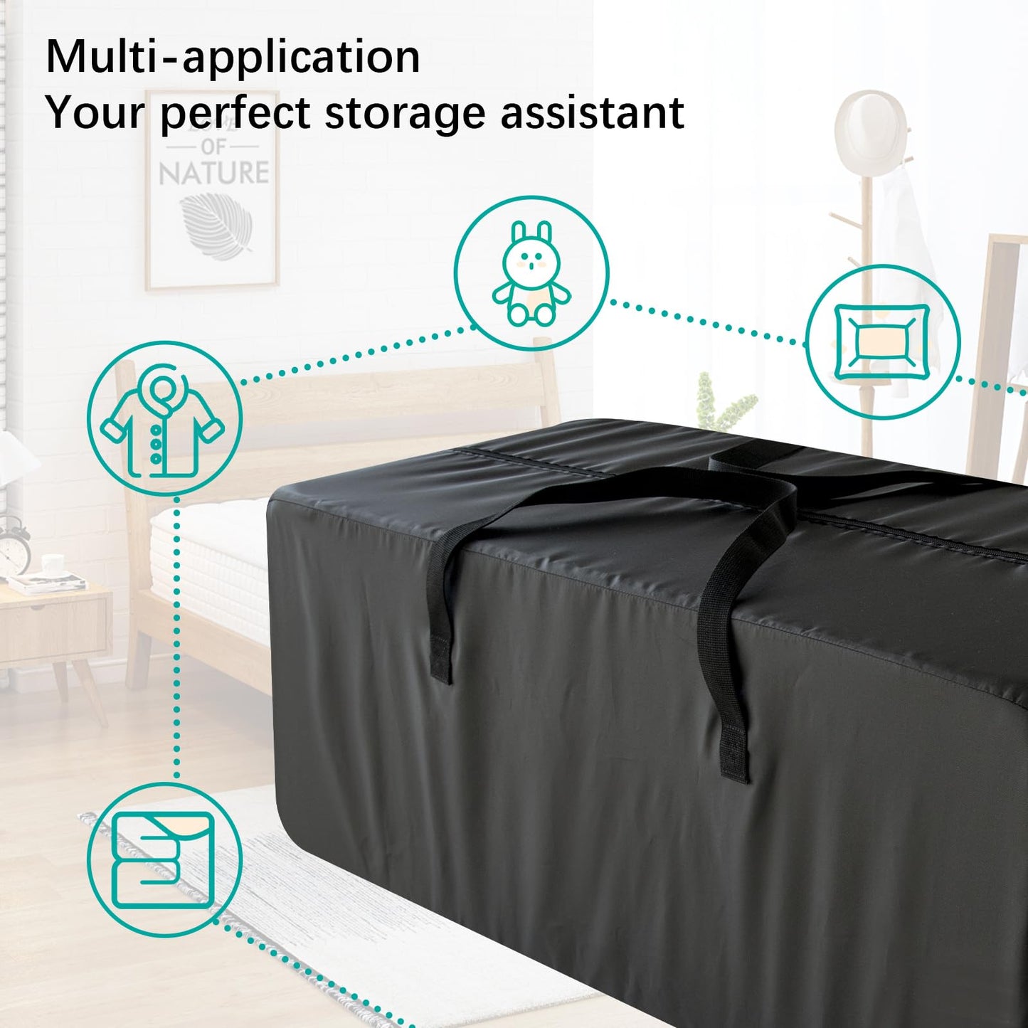 Moving Bags Heavy Duty with Strong Zipper & Handles, Sturdy Clothes Storage Bags, Packing Totes 6 Pack, College Dorm Room Essentials, Black