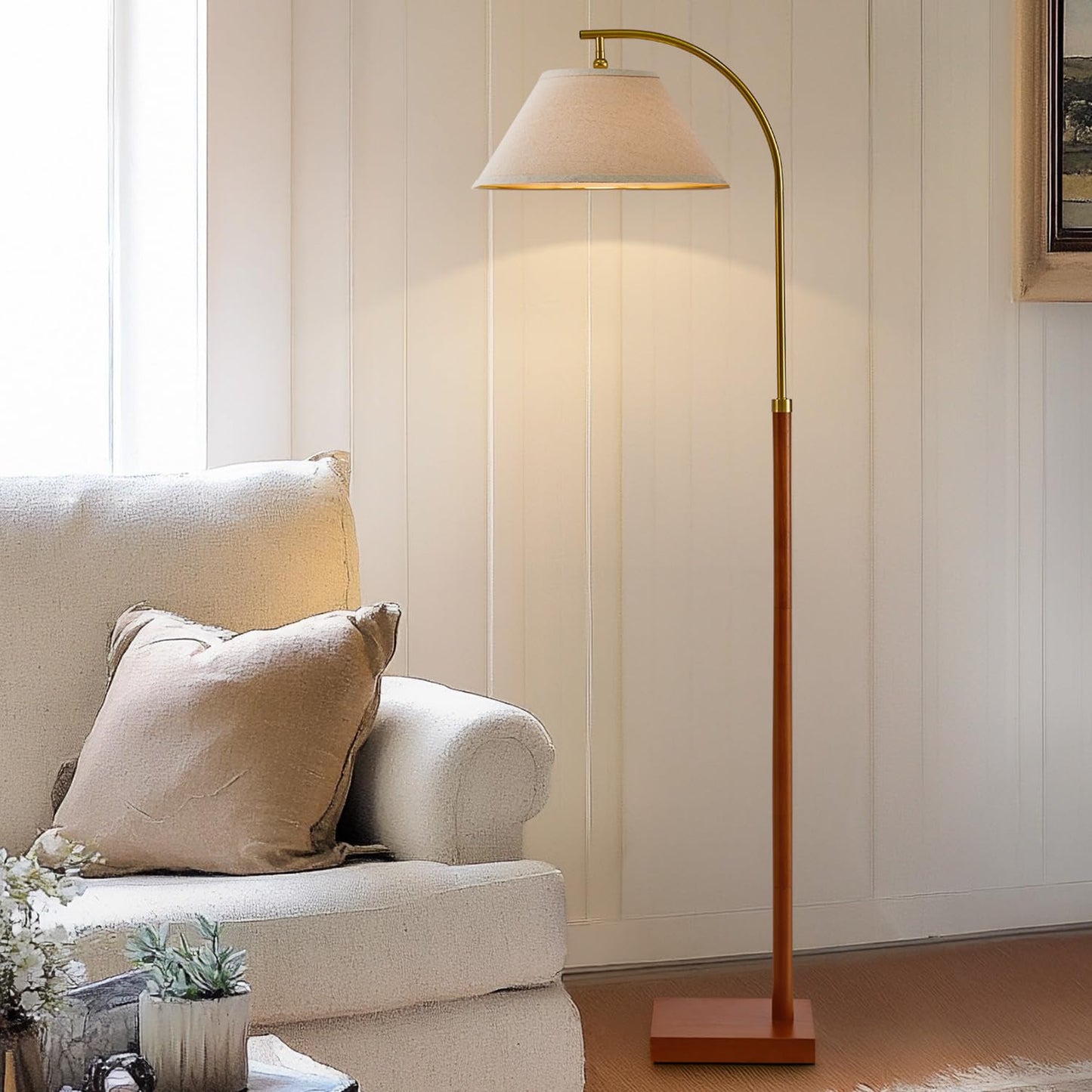 G-SAFAVA 63" Gold Floor Lamp for Living Rooms Tall Arc Standing Lamps for Bedrooms Tall Lamps with Foot Switch for Bedroom