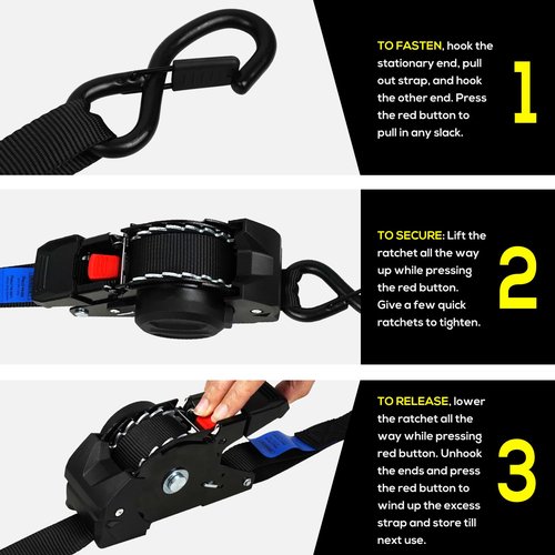 ANLULOAD Retractable Ratchet Strap(1 in x 9.8 ft),Ratchet Tie Down Strap for Motorcycles, Boats,Atvs,Utvs.W.L.L:700 Lbs/B.S:2,100 Lbs-(4Packs) (Black)