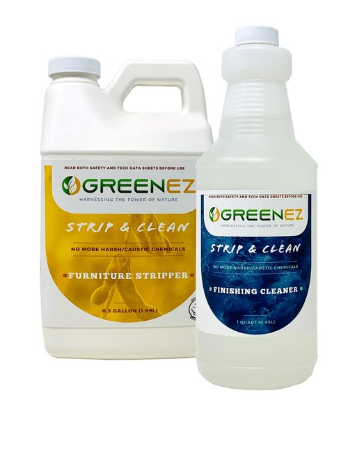 GREENEZ Strip & Clean Furniture Stripping Kit | Removes Multiple Paint Layers | Varnish & Epoxy Remover | Wood Paint Stripper | Melts Coatings | Soy-Based Formula | Includes Residue Removal Spray