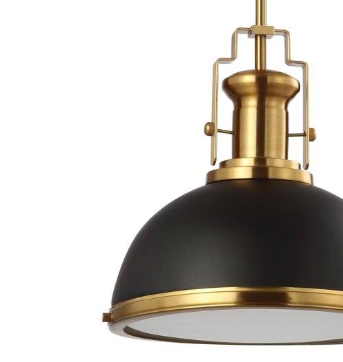 JONATHAN Y JYL9536A Homer 13" 1-Light Modern Industrial Iron LED Dome Pendant, Classic, Cottage, Farmhouse, Industrial, Rustic, Transitional, Office, Living Room, Kitchen, Foyer, Black/Brass Gold