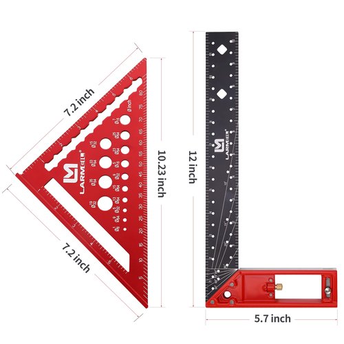 LARMEIL Rafter Square 7 Inch and Framing Square 12 Inch Carpenter Square Set, Woodworking Square Tool, Aluminum Squares Metal Ruler for Woodworking
