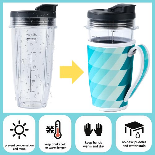 Neoprene Cup Sleeve Compatible only with Ninja BN751（24oz-710ML） Blender cup Insulated Anti - slip Sleeve for home,1 pack