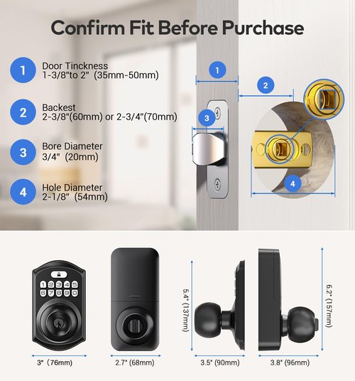 TEEHO Keyless Entry Keypad Door Lock with Handle, Electronic Digital Smart Locks for Front Door, Easy to Install Keypad Deadbolt with Code for Bedroom, Anti-Peeping Password
