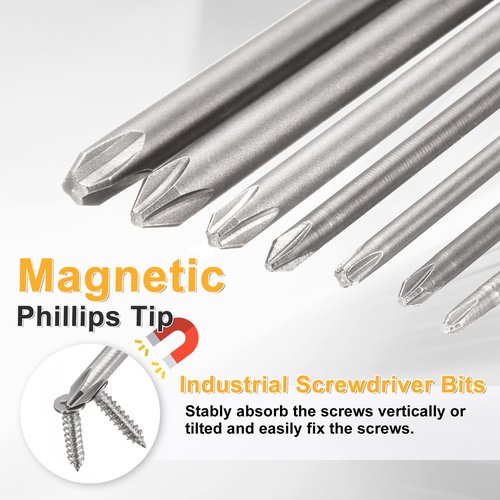 HARFINGTON 8pcs #0 Phillips Screwdriver Bit PH0 1/4" Hex Shank 2" (50mm) Long 0.12" Rod Magnetic Cross Head Drill Bits S2 Steel Industrial Screw Driver for Electric Power Tools, Gray