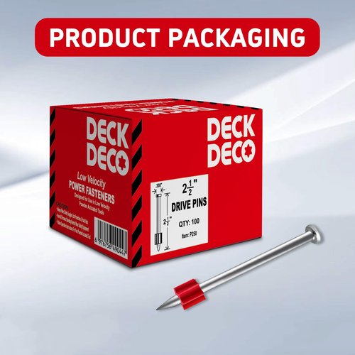 DECK DECO 2-1/2" Powder Actuated Fasteners with .300 Head .145" Shank and flute for Powder Fastening & Power Framing systems, 100 Pack