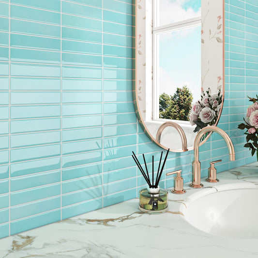 ReWallpaper 17-Sheet Removable Tile Backsplash Peel and Stick Tile for Bathroom Waterproof Self Adhesive Wall Tiles 12x12 inch Blue Green Stick on Backsplash Tiles for Kitchen Islands Renter Friendly