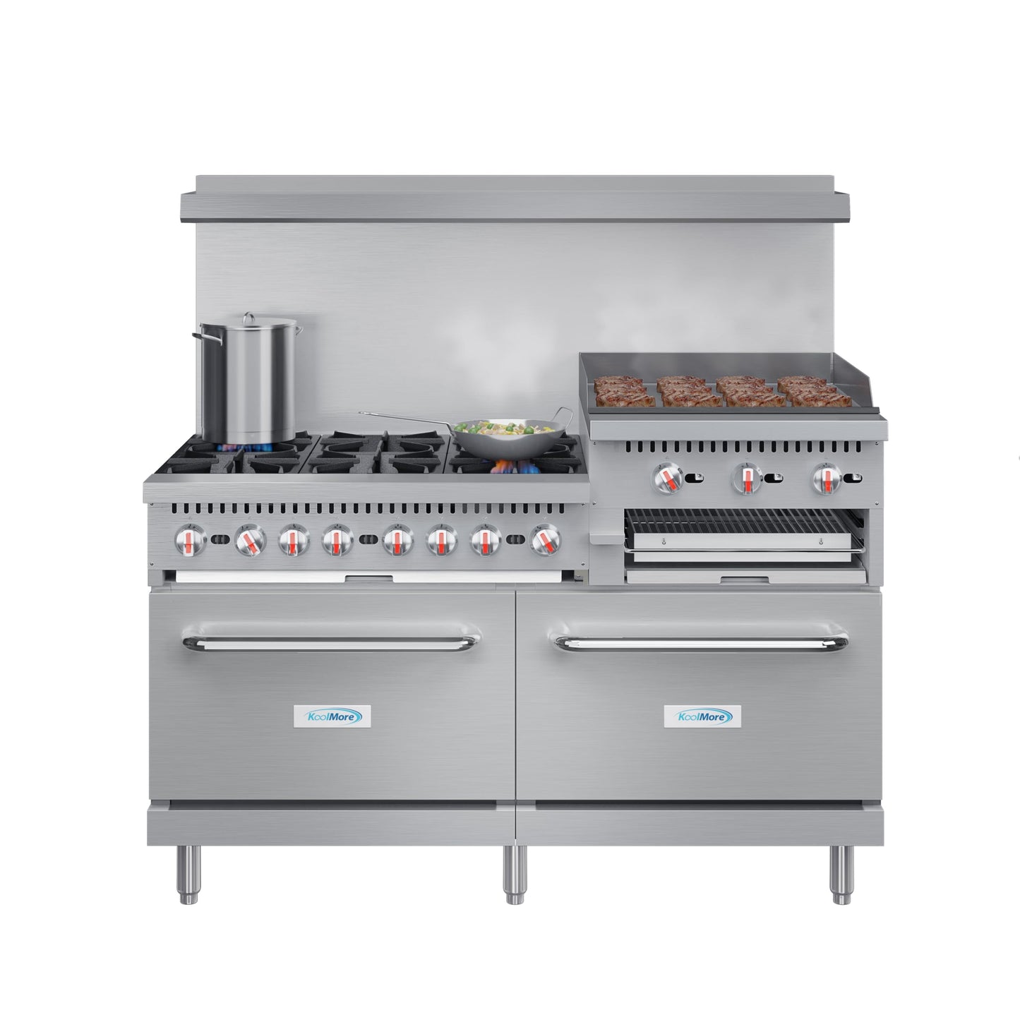 KoolMore KM-CRGB60-NG 60 in. 6 Burner Commercial Natural Gas Range with 24 in. Griddle and Broiler