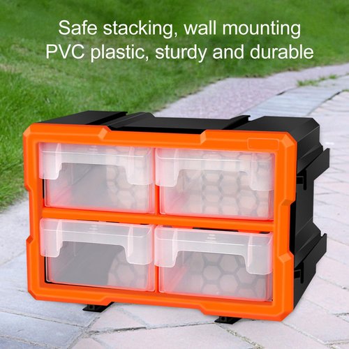 Multizenic A4 4 Drawer Wall Mount PVC Plastic Parts Box, Semitransparent Design, for Electronic Components Storage, Screws Nuts Organizer, Reduce Clutter and Improve Efficiency
