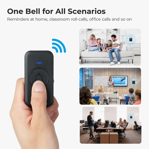 FOVKSUC Wireless Doorbell, Waterproof Door Bell with 60 Chimes, 5 Volume Levels & 2 Mute Modes, Loud Doorbells Wireless for Home Classroom Office (1 Receiver & 1 Button, Black, American Plug)