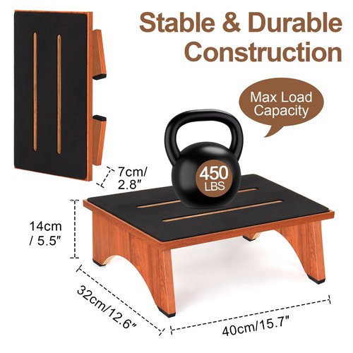 Step Stool Foldable, One Step Stool with Non-Slip Rubber Feet, Collapsible Wooden Step Stools for Adults Seniors, 450 LBS Portable Bed Steps for High Beds, Kitchen, Bedroom, Bathroom, RV, No Assemble