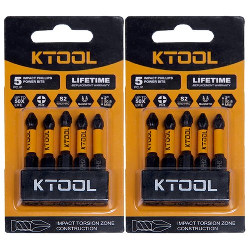 KTOOL Impact Driver Bit Set 10 Pack - #2 Phillips 2 Inch Shockproof Bits, Magnetic S2 Steel Heavy Duty Torsion Design Power Screwdriver Bits with Hex Bit Holder Rack