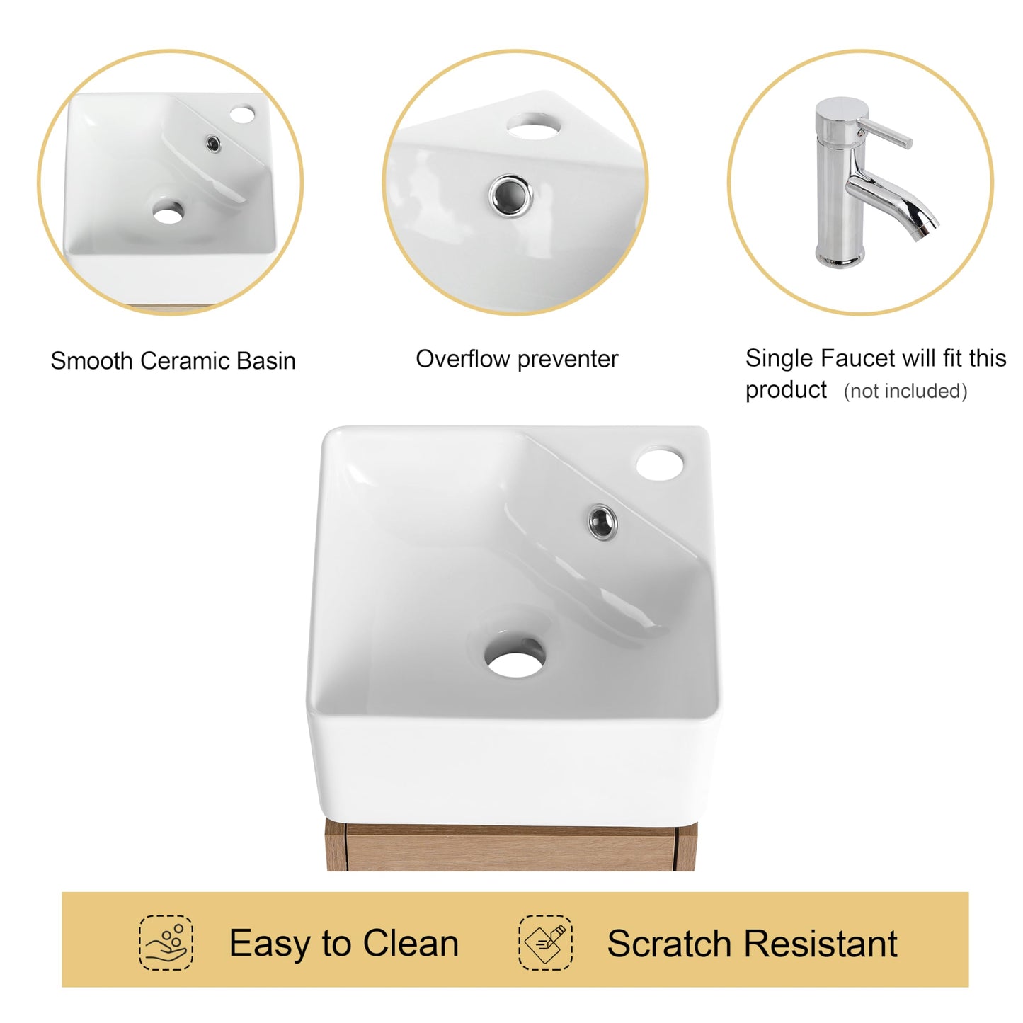 Malwee 12 Inch Wall-Hung Vanity, Corner Vanity, 12'' Floating Bathroom Vanity with Sink, with 1 Door and White Ceramic Basin Sink Top (045-12)