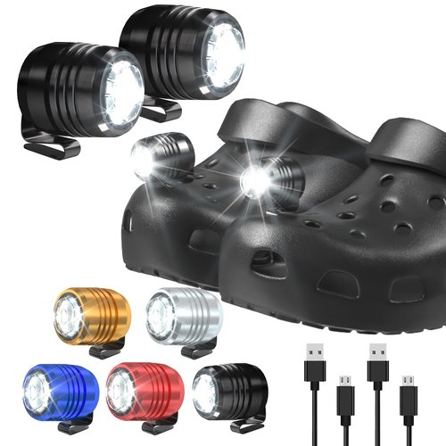 AUKSKY 2 Rechargeable Headlights Compatible with Clog, Adjustable Light for Shoes, Flashlights Accesories for Kids Adults Sandals, Clip on Clog, Headlamps Shoes Decorations