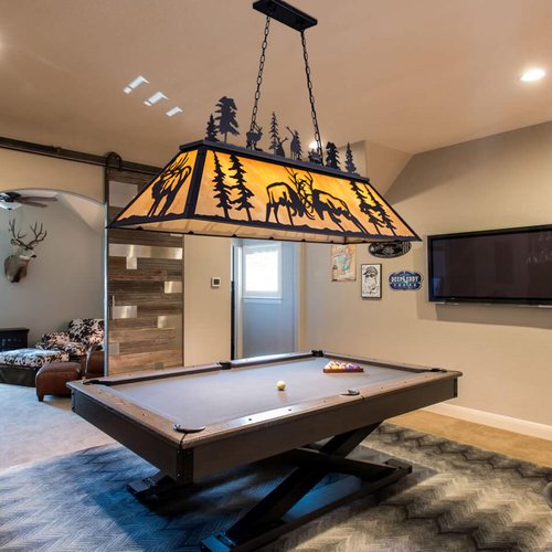 Wellmet Pool Table Light, 60 inch Billiard Lights for over 7ft 8ft 9ft Pool Table, Snooker Table, Cabin, Game Room, Rustic Deer Elk Chandelier Farmhouse Kitchen Light, Tiffany Pool Table Light Fixture
