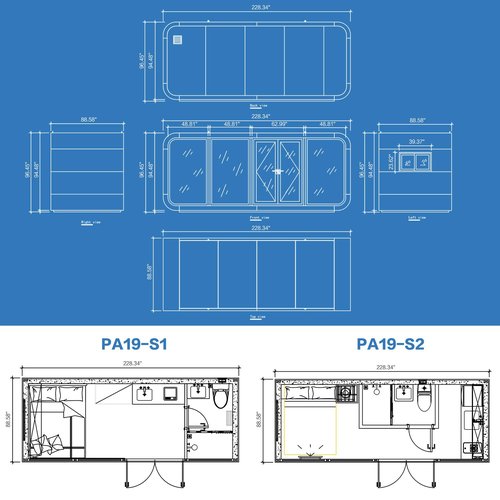 Walkmax Luxury modern prefab cabin - 19ft mobile capsule with bedroom, kitchen and bathroom, storm resistant prefab cabin -15 typhoon and 10 earthquake proof mobile cabin for travel and outdoor living