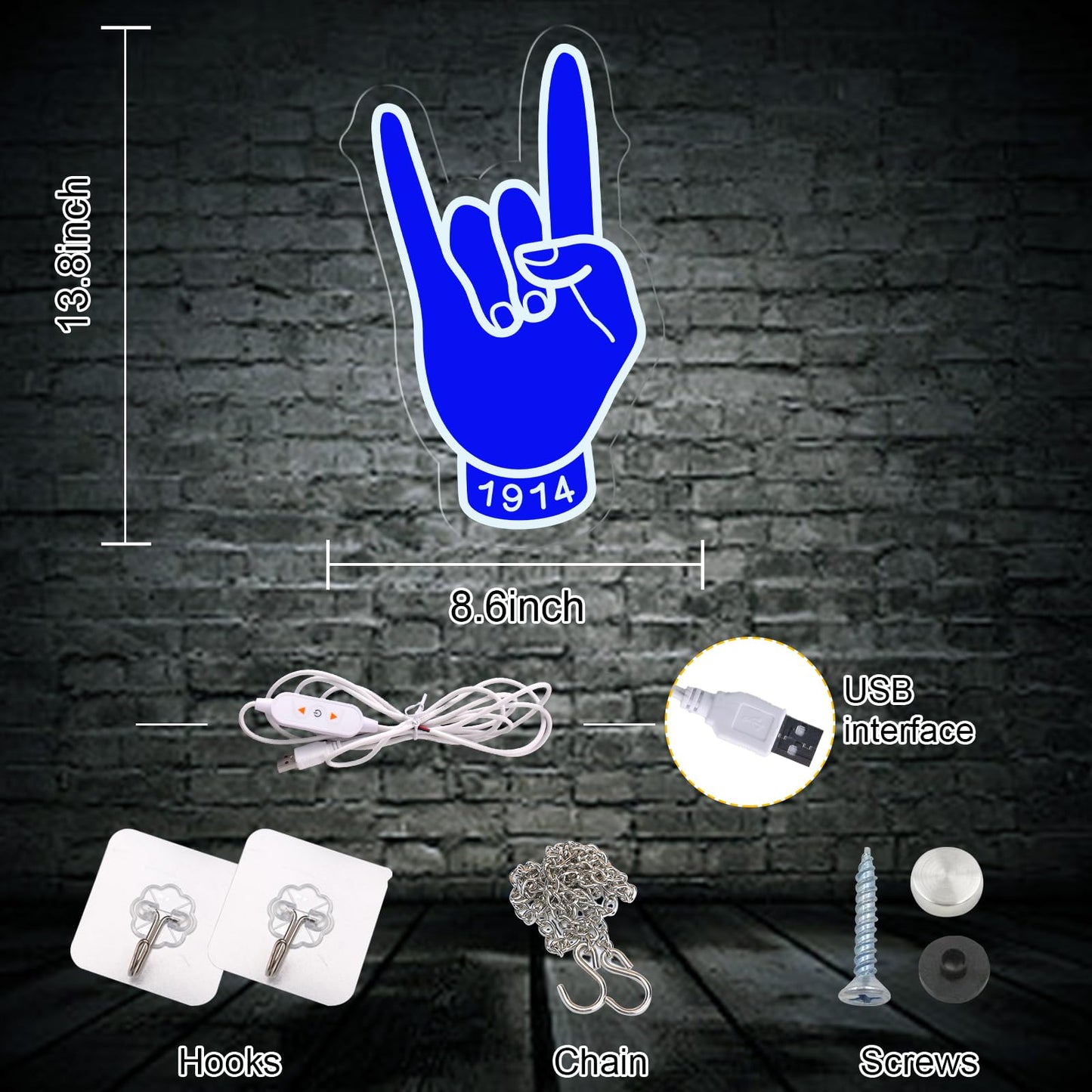 Fraternity Sorority Neon Signs for Wall Decor, Dimmable Sign for Bedroom Home Party Decor(Blue 1914)