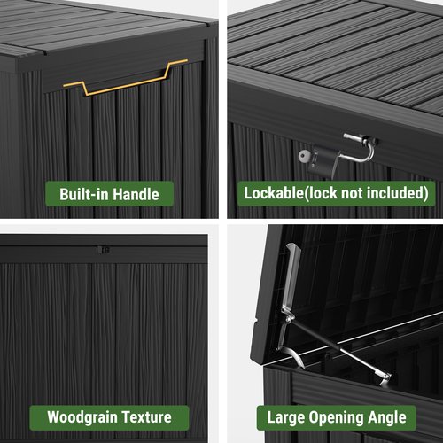 Mars Villa 180 Gallon Outdoor Storage Box Waterproof, Extra Large Resin Deck Box, Outside Storage Bin for Patio Furniture Cushions, Pool Supplies, Sports Gear, UV Resistant and Weatherproof, Black