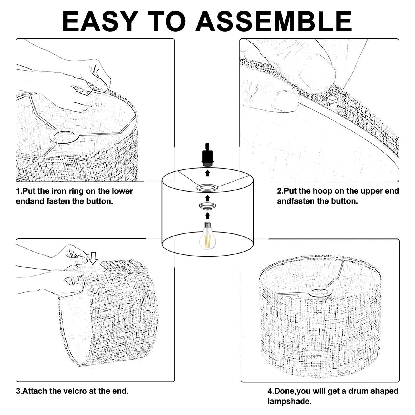 Boho Drum Lamp Shades - 11" x 11" x 8.9" Flower watercolor seamless white Replacement Natural Linen Lampshades for Table Lamps, Floor Lamps Easy Assembly