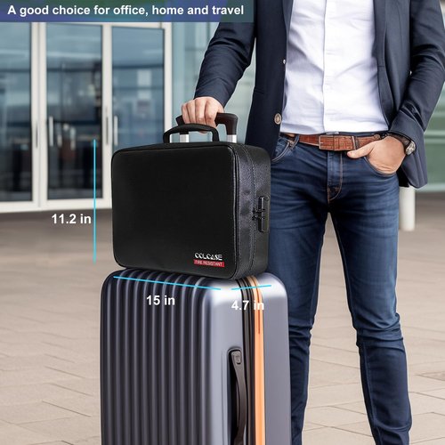 COLCASE Fireproof Document Bag with Lock, Fireproof Waterproof File Organizer Bag 5 Layers Protection Fireproof Bag Storage for Laptop Certificates Documents Passport 15 x 11 x 4.7 inches (Black)