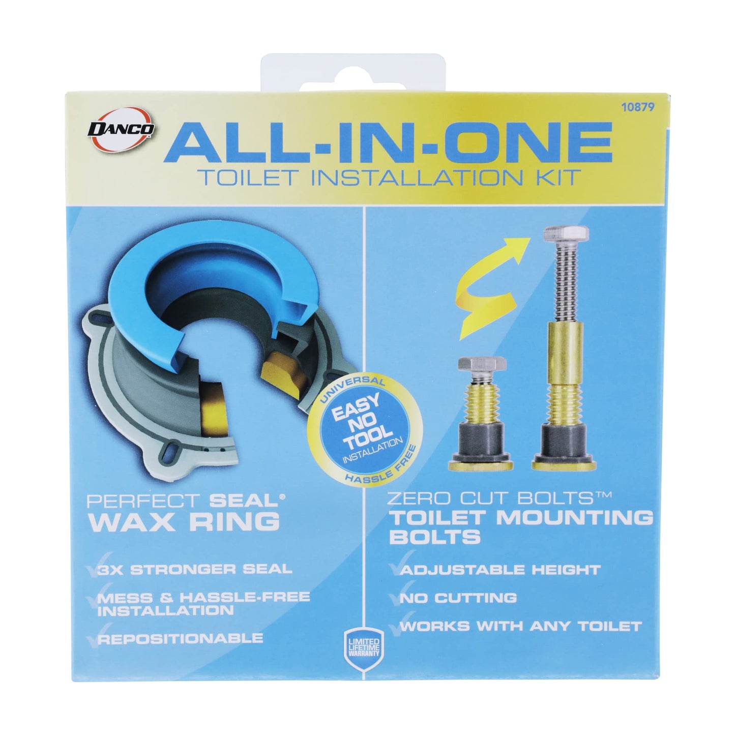 DANCO All-in-One Toilet Installation Kit, Perfect Seal Wax Ring & Zero Cut Bolts, Toilet Repair, Wax-Free, Mounting Toilet Bolts (10879X)
