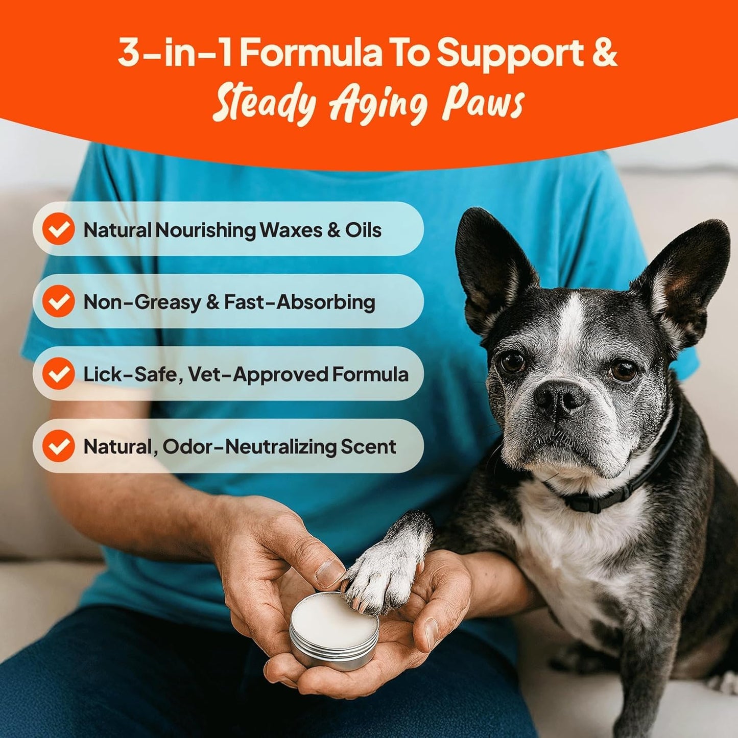 Steady Paws 3-in-1 Paw Balm for Dogs - Protects & Improves Natural Dog Foot Pad Traction, Lick-Safe Moisturizer & Soother, Fast-Absorbing Paw Wax w/Non-Greasy Formula & Natural Ingredients - 1.69oz
