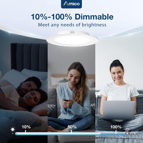 Amico 5/6 inch 5CCT LED Recessed Lighting 12 Pack, Dimmable, Damp Rated, 12.5W=100W, Can Lights with Baffle Trim, Retrofit Installation, ETL&FCC, White