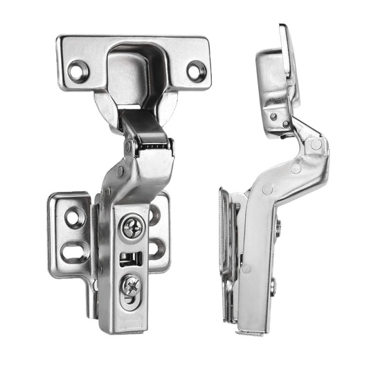Luokim 2pcs Inset Cabinet Hinge Frameless Concealed Door Hinges European Soft Closing Four-Hole Mounting Plate Hinges Nickel Plated Finish