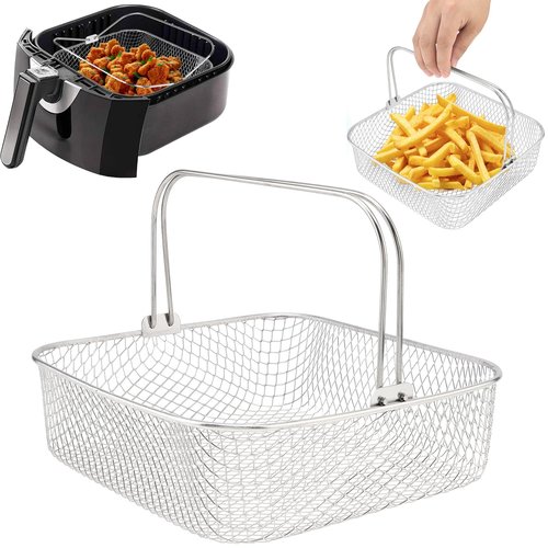 Air Fryer Basket, Air Fryer Accessory 5.8QT 6QT Mesh Basket with Handle, Square Stainles Steel Steamer Basket Replacement for 6QT Instant Vortex Air Fryer, Fit for Instant Vortex Plus, Phillips XXL