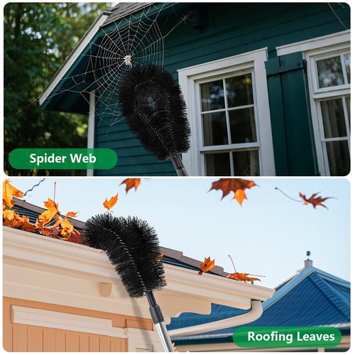 Gutter Cleaning Tools from The Ground, Rain Gutter Cleaning Brush with Pole, No Ladder Needed for Removing Leaves Debris from Roof Gutters, Leaf CleaningTool, Long-Reach Gutter Cleaner Tool, Black