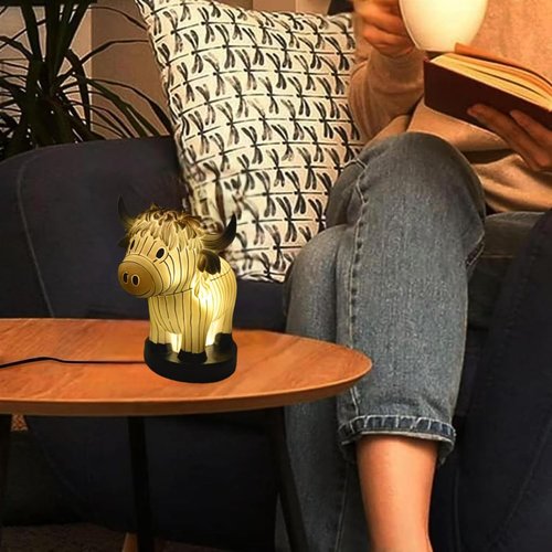 Neioaas Cow Table Lamp, Small Animal Night Light, Highland Yak Table Lamp with USB, Portable Bedside Lamp Living Room Bedroom Painted Cow Ornaments, Bedside Lamp Gift for Girl Mom (Highland Yak)