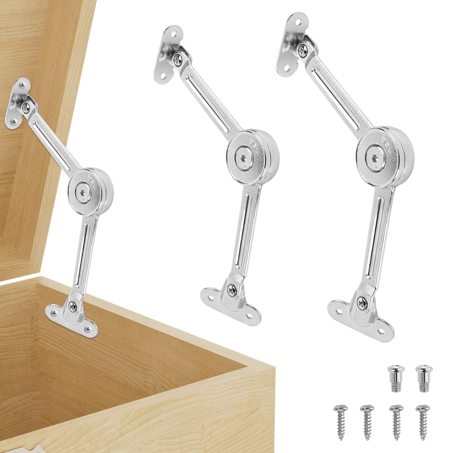 2 Pack | Soft Close Hinges for Wooden Toy Box - HBL' Lid Stay Hinges for Chest & Cedar Storage Box, Zinc Alloy, Adjustable Tension for Safe & Smooth Soft Closing.