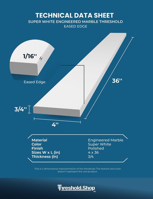Threshold.Shop Super White Engineered Marble Threshold for Shower Curb, Bathroom Vanity Backsplash, Window Sill, Door Transitions (4" x 36")