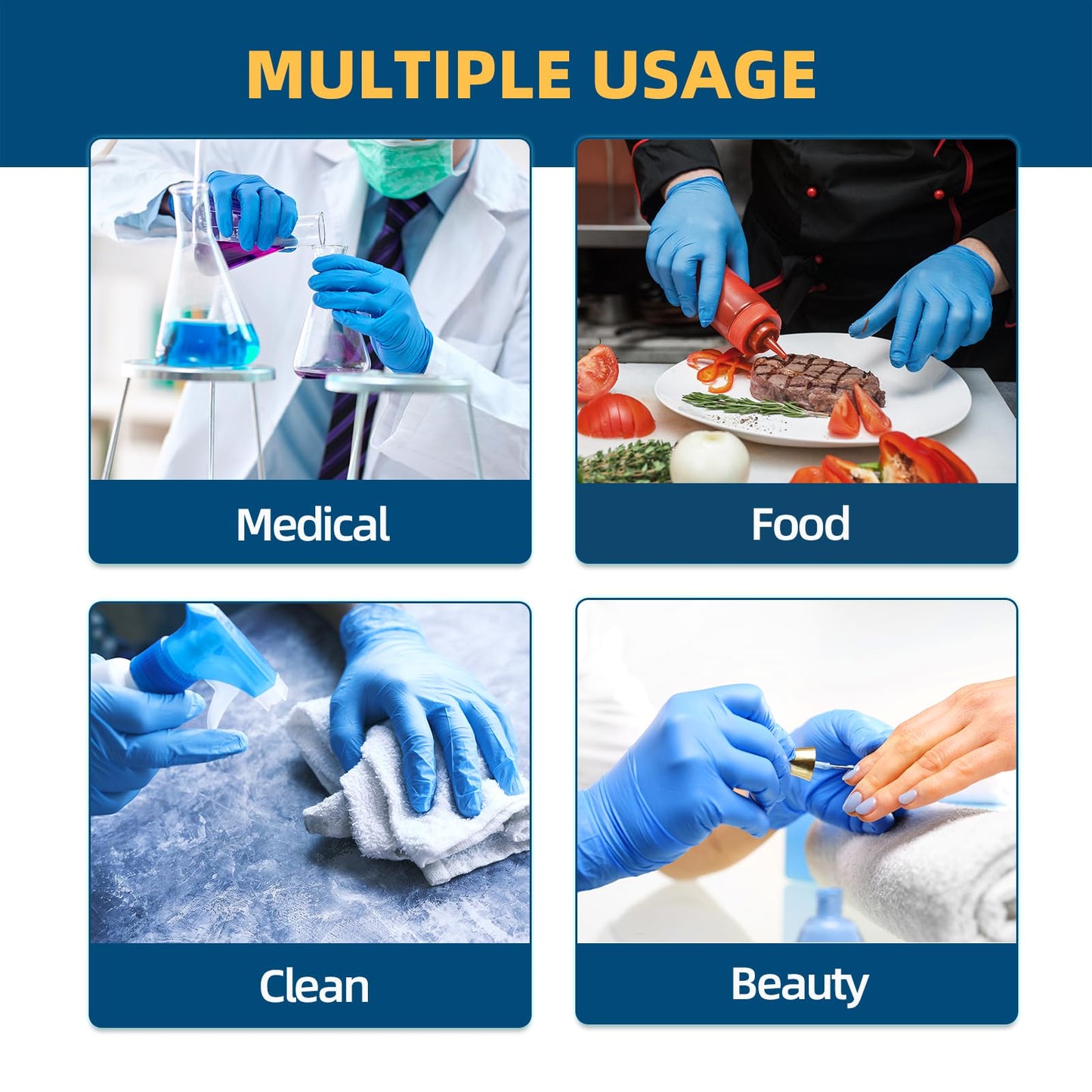 Nitrile Exam Glove, 3.5 mil Blue Disposable Medical Gloves Powder-Free Latex-Free, Extra Soft Multi-Purpose Nitrile Gloves 100pcs L Size