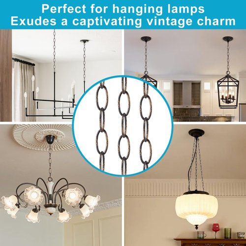 Tovmey 6.5 Feet Aged Bronze Finish Chandelier Chain (3mm), Vintage Pendant Light Fixture Metal Chain with a Fake Rusty Look, Heavy Duty Lighting Hanging Chain Extension with 2 Chain Links for Plants