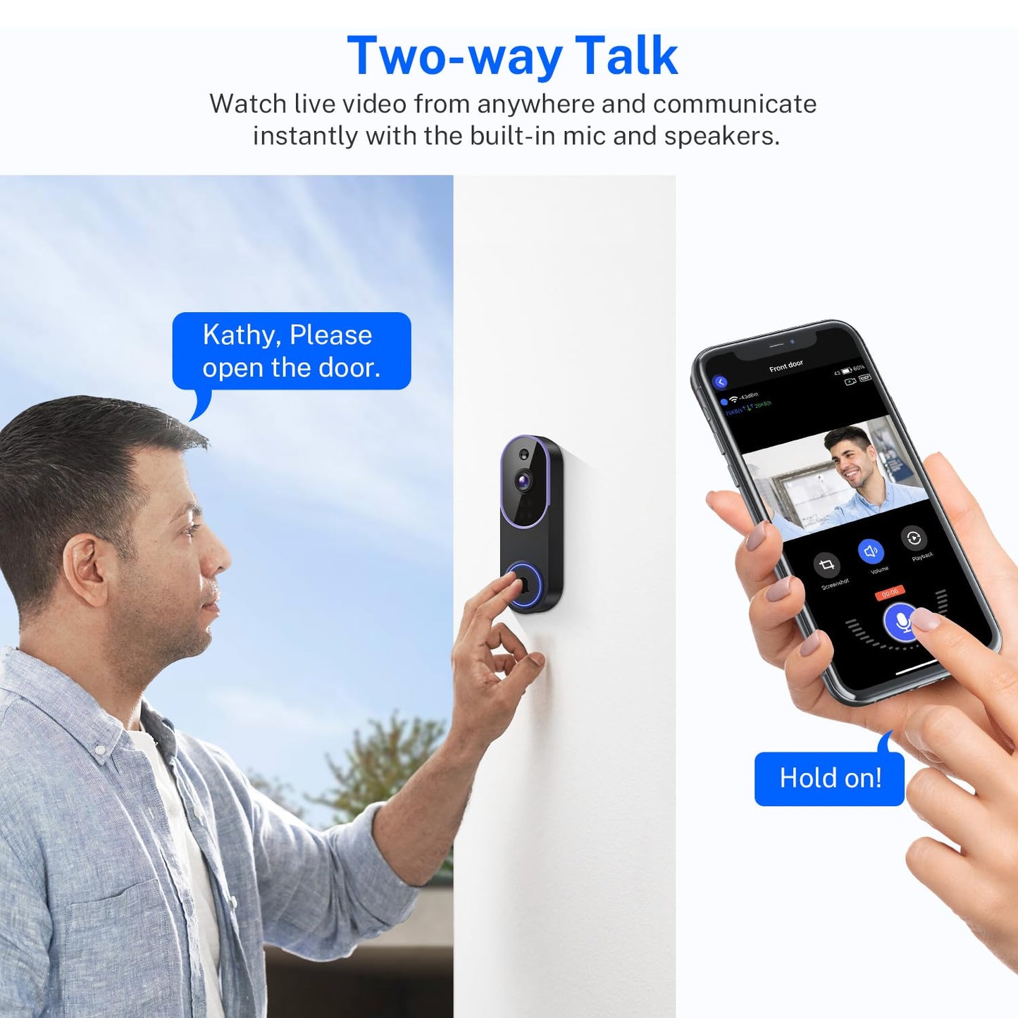OrbiFira 1080P Video Doorbell Camera Wireless, Smart AI Human Detection, 2-Way Audio, Battery Powered, 2.4GHz WiFi, IR Night Vision, Indoor Outdoor, Motion Alert