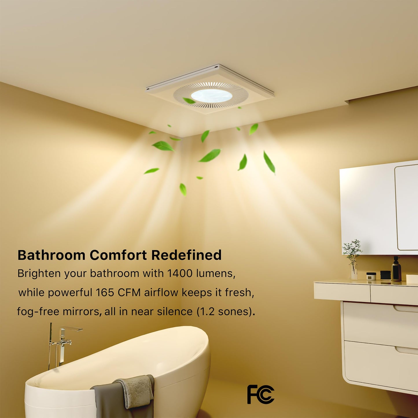 FWASTT Bathroom Exhaust Fan with Light 165CFM Shower Bathroom Vent Fan with 11.8IN 15w Led Light Combo Quiet 1.2 Sones Bath Ceiling vent with Adjustable Led Light 3000k/4000k/6500k For Home Bath