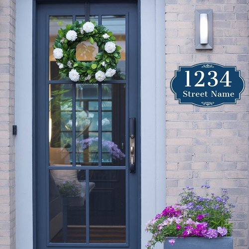 Custom House Numbers, Address Metal Sign - 12x7 Inch Indoor/Outdoor Reflective Option, Vintage Metal Wall Sign With Address Plaque, Rust-Free & Weatherproof Aluminum, Ideal Housewarming Gift