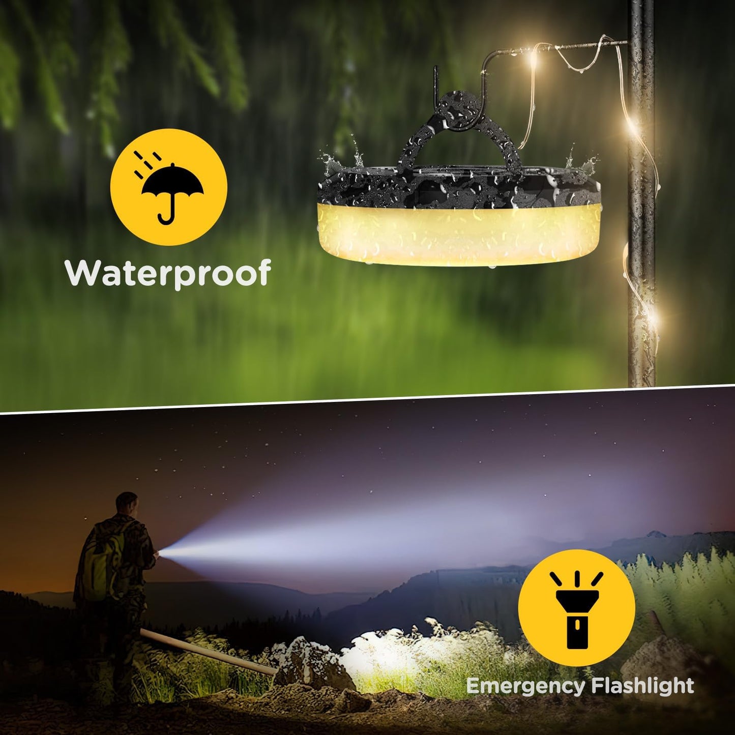 OGERY 3-Pack Camping String Lights, 4 in 1 Quick Storage 32.8FT Rechargeable Tent Lights String with 8 Lighting Modes, Hanging Waterproof Portable LED Lamp for Outdoor Patio Awning Party Essentials