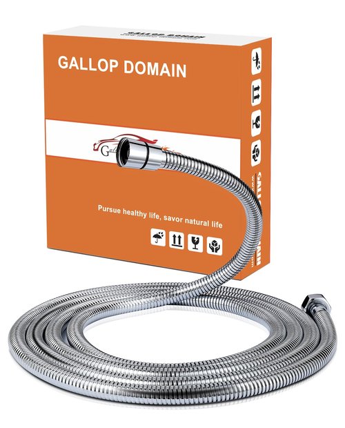 Gallop Domain Extra Long Shower Head Hose | 118 Inch - Stainless Steel Encrypted Explosion-Proof Handheld Flexible Hose Replacement, with Brass Insert And Nut Chrome