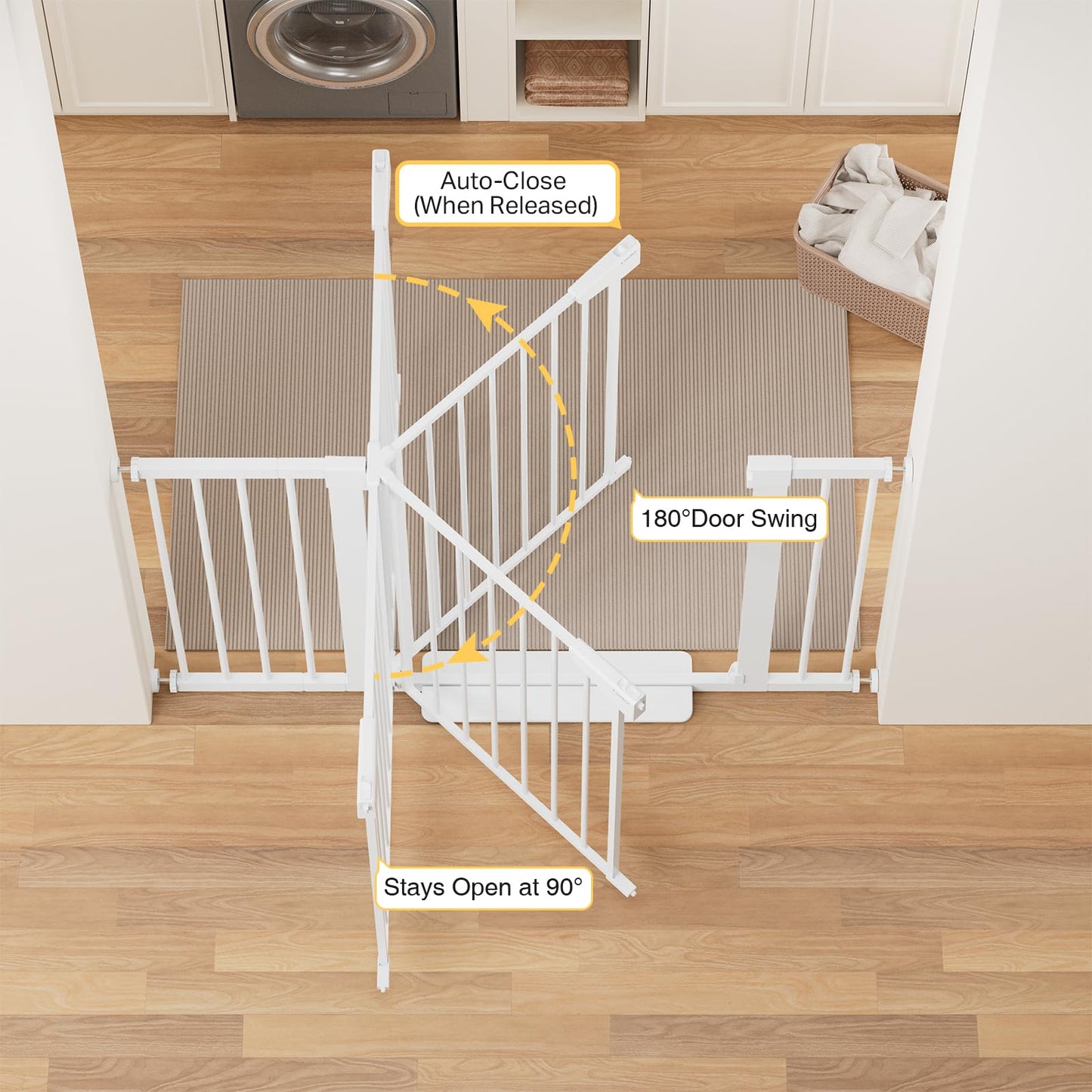 Cumbor 36" Extra Tall Baby Gate for Stairs, 29.7-48" Wide Dog Gates for Doorways, Auto Close Safety Gate for Babies and Pets, Easy Install, Pressure Mounted, Fits Doorways, Stairs, Entryways, White