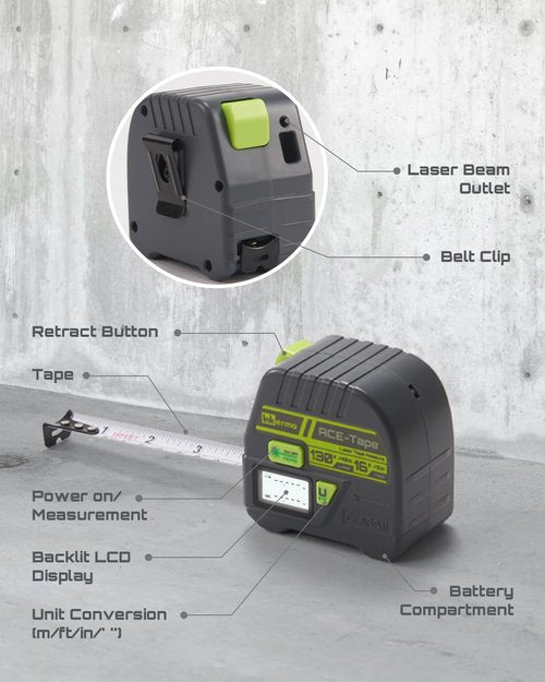 2-in-1 Laser Tape Measure, Inkerma 130Ft/40m Laser Measurement Tool & 16Ft/5m Measuring Tape, Digital Laser Tape Measure with M/in/Ft/Ft+in Units, LCD Display, Self-Locking Tape, Belt Clip
