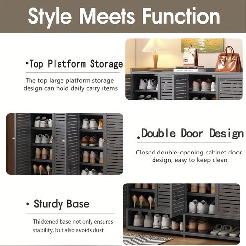 JOIHGA 8-Tier Shoe Storage Cabinet for Entryway, 36-40 Pairs Large Capacity Shoe Cabinet with Acrylic Door, Freestangding Shoe Rack Organizer with Adjustable Shelf for Closet, Hallway, Living Room
