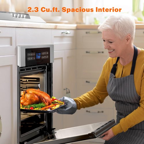 Empava 24 inch Electric Single 10 Cooking Funcitons, Stainless Steel Built-in Wall Convection Ovens with Screen Touch Control, 360° Rotisserie