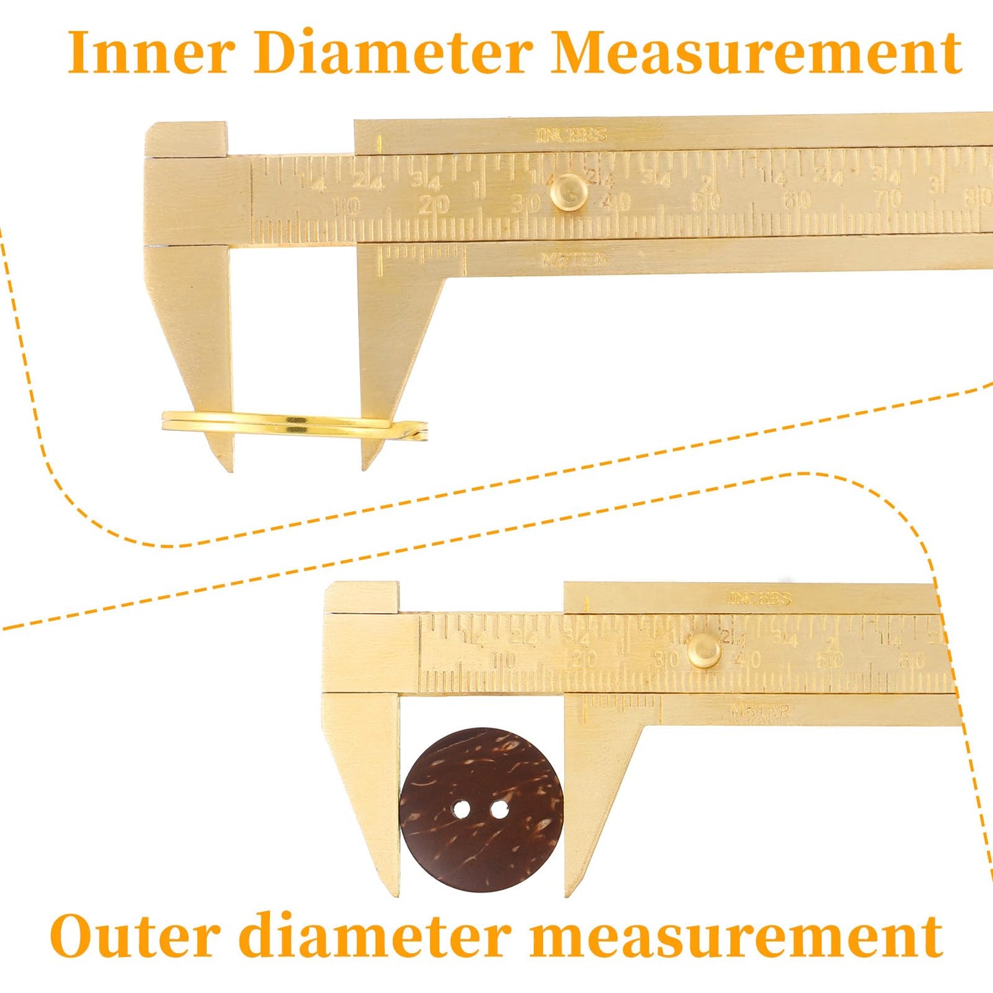 2 Pcs Brass Vernier Caliper Pocket Slide Rule Mini Handy Caliper Measuring Tool Double Scale Sliding Gauge Metal Pocket Ruler for Bead Wire Jewels Rings Bracelet Measurement