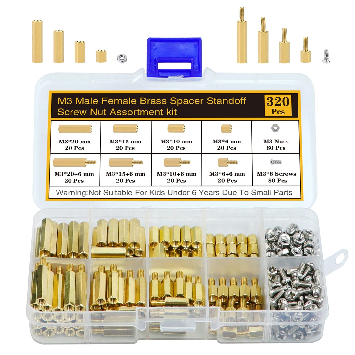 Csdtylh 320Pcs M3 Motherboard Standoffs&Screws&Nuts Kit, Hex Male-Female Brass Spacer Standoffs, Laptop Screws for DIY Computer Build, Electronic Projects, Raspberry Pi, Circuit Board etc.