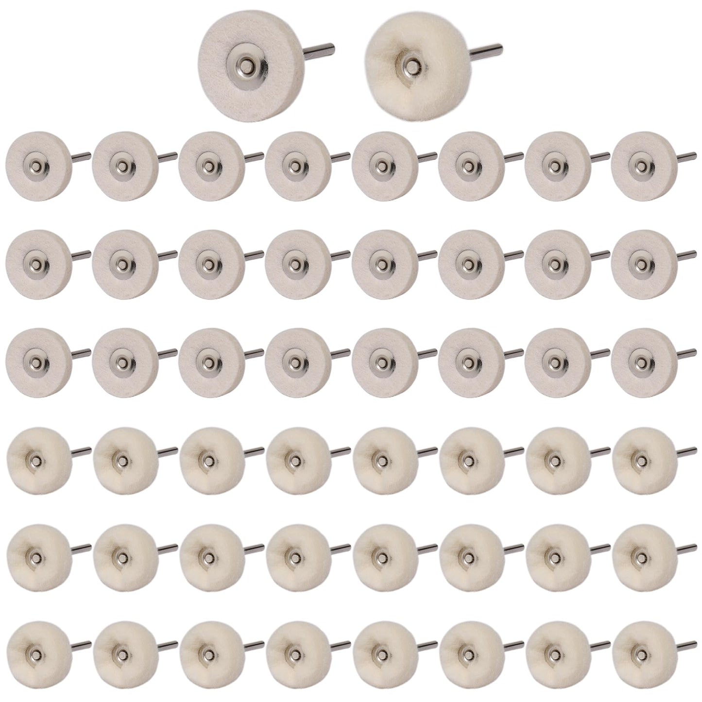 Shineboc 50 PCS 1 Inch Wool Felt Polishing Accessory Kits, 25 Each Spherical/Flat Buffing Wheels for Proxxon Dremel Rotary Tool - 1/8" Shank, Ideal for Wood Metal Jewelry and Glass Polishing