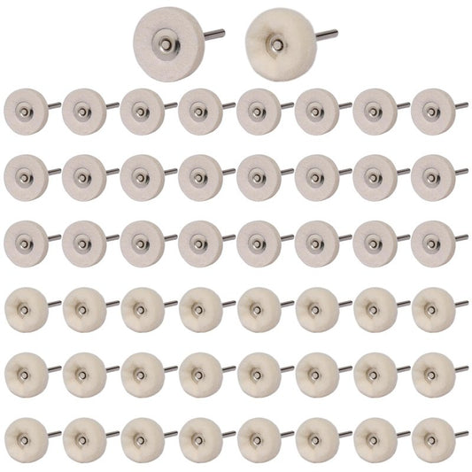 Shineboc 50 PCS 1 Inch Wool Felt Polishing Accessory Kits, 25 Each Spherical/Flat Buffing Wheels for Proxxon Dremel Rotary Tool - 1/8" Shank, Ideal for Wood Metal Jewelry and Glass Polishing