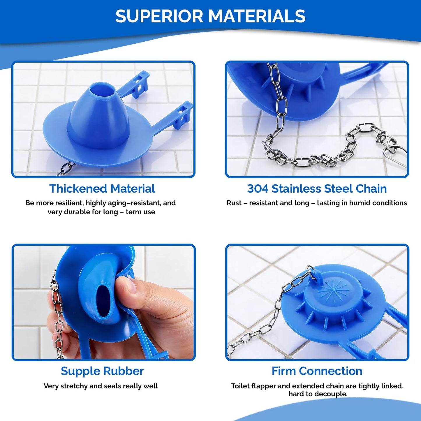 Toilet Flapper Replacement Kit - 2PCS American Standard Toilet Flapper 2 Inch, Universal Flapper for Toilet Tank, Toilet Stopper Flapper with Steel Chain Fits Kohler, Toto, Water-Saving Easy Install